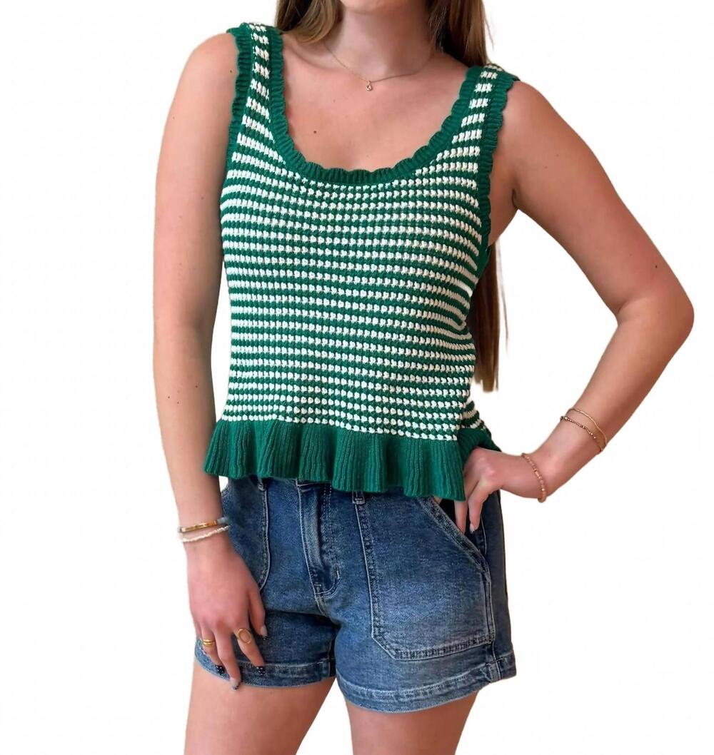 NEW NEW IN fiona crochet peplum tank top in green